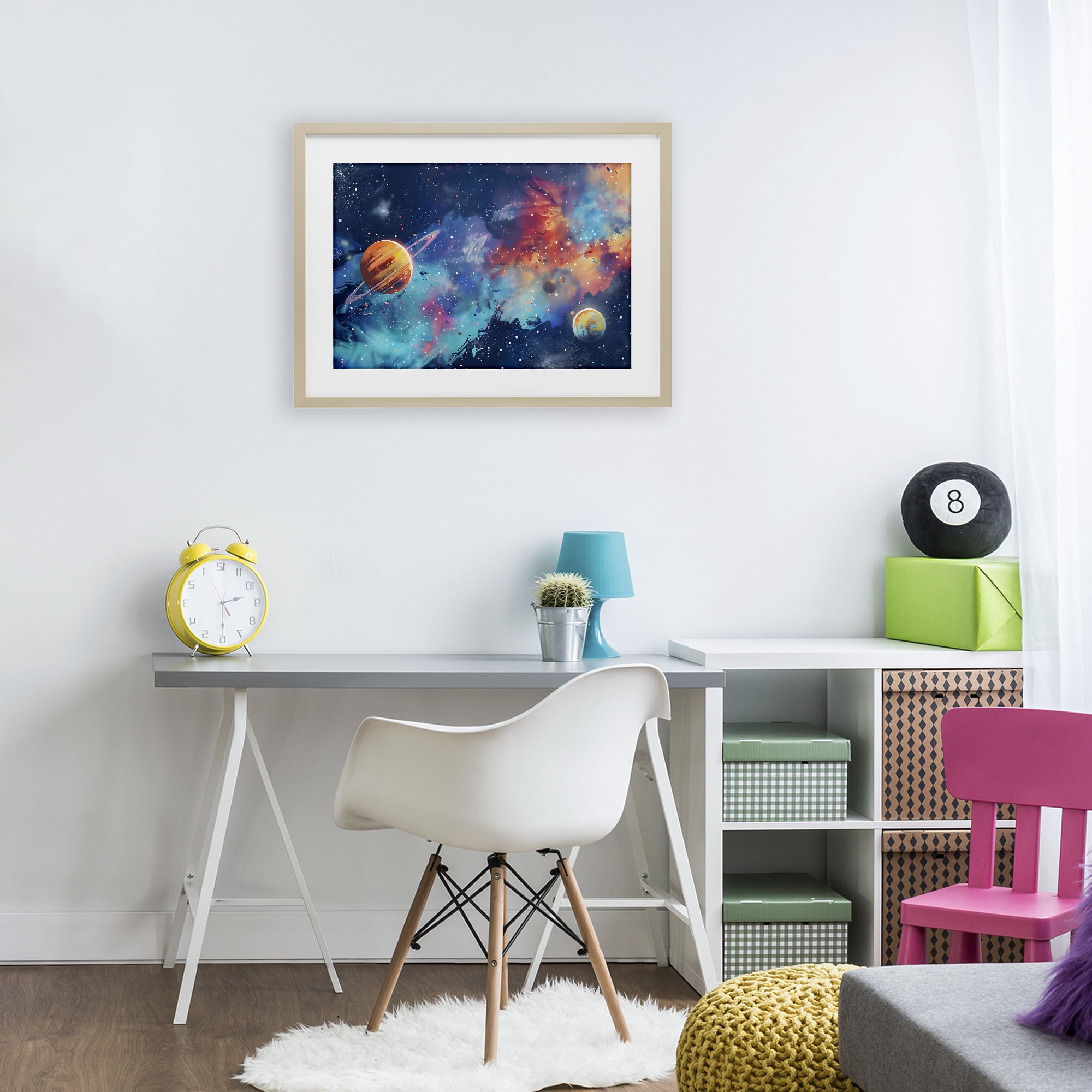 Stupell Industries Nebula Dreams Scattered Planets Birch Framed Print Under Glass, design by Creative Studio