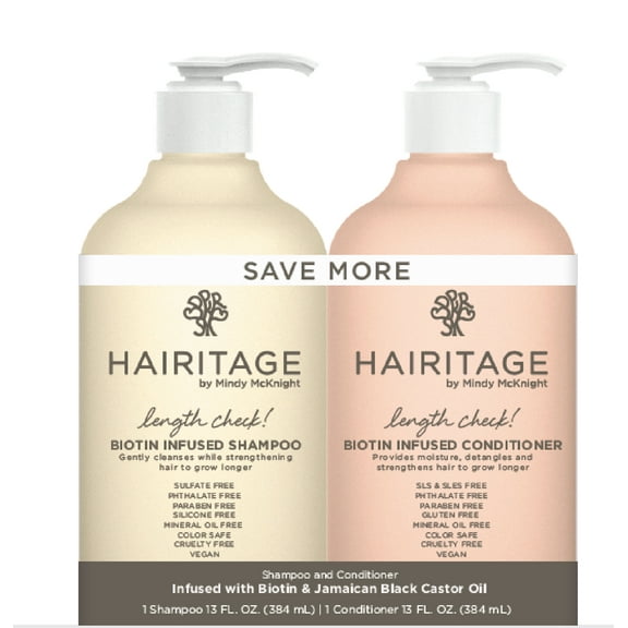Hairitage Biotin & Castor Oil Moisturizing Shampoo and Conditioner for Hair Growth   Volume, Dry Damaged Hair, 13oz