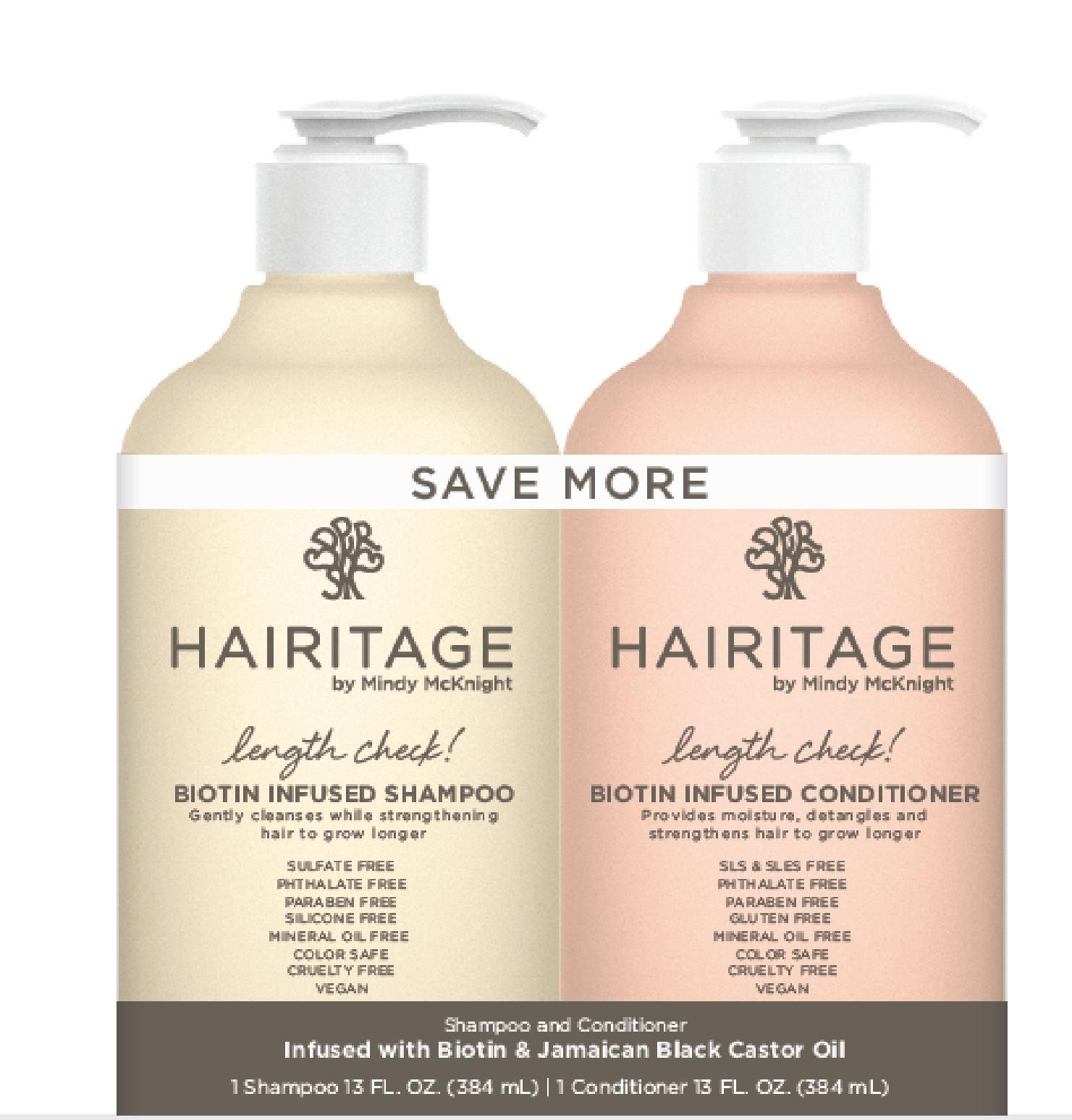 Hairitage Biotin & Castor Oil Moisturizing Shampoo and Conditioner for Hair Growth + Volume, Dry Damaged Hair, 13oz