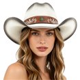 thumbnail image 3 of Womens Beach Hat Women Bohemian Wide Brim Straw Cowboy Hat Lightweight Summer White One Size, 3 of 7