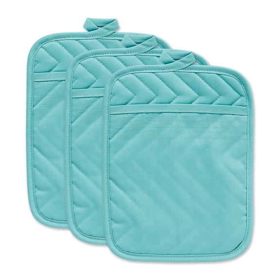 Set of 3 Aqua Blue Quilted Decorative Potholder, 9"
