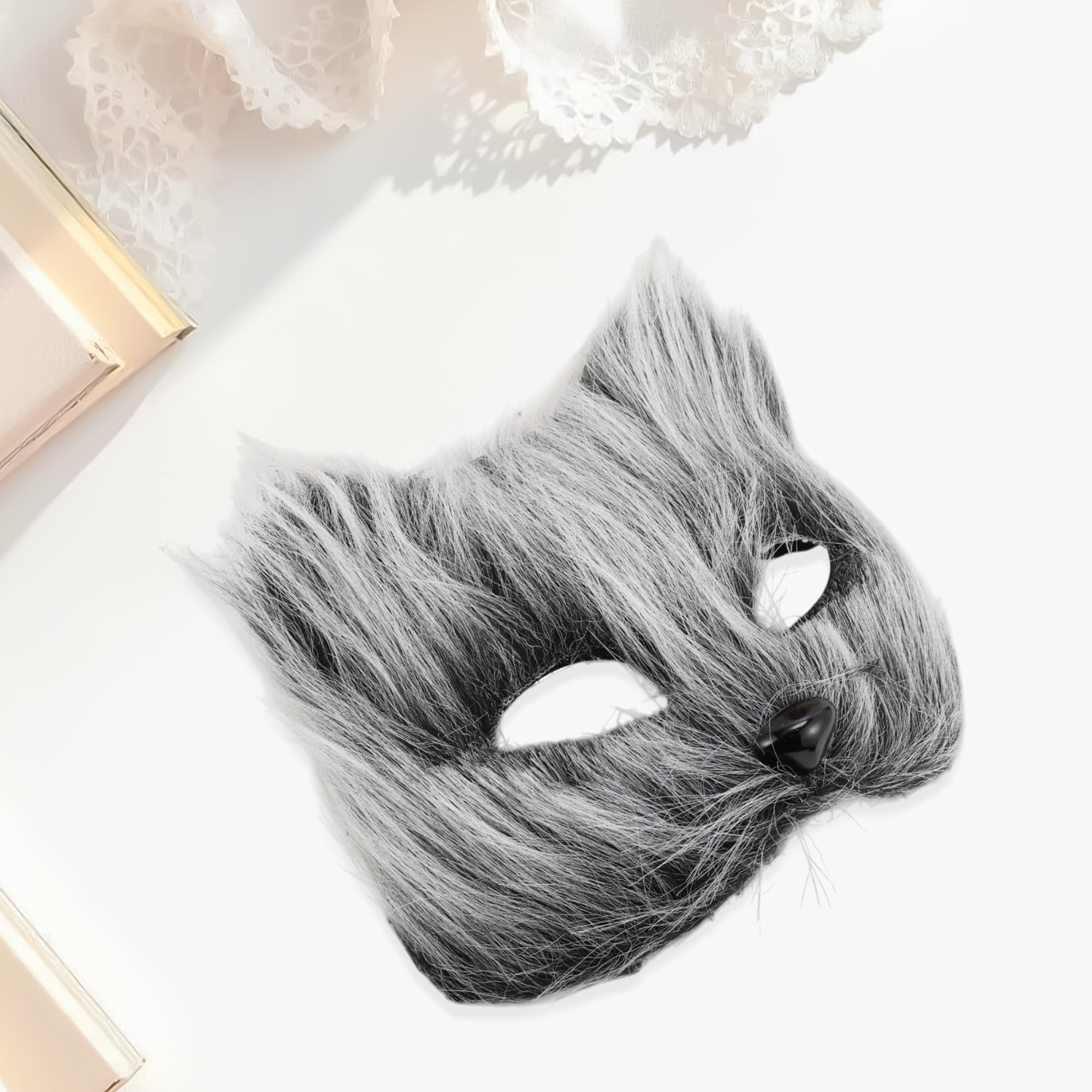 Unique Bargains 1 Pack Long-haired Foxes Party Mask Costume Events Gray