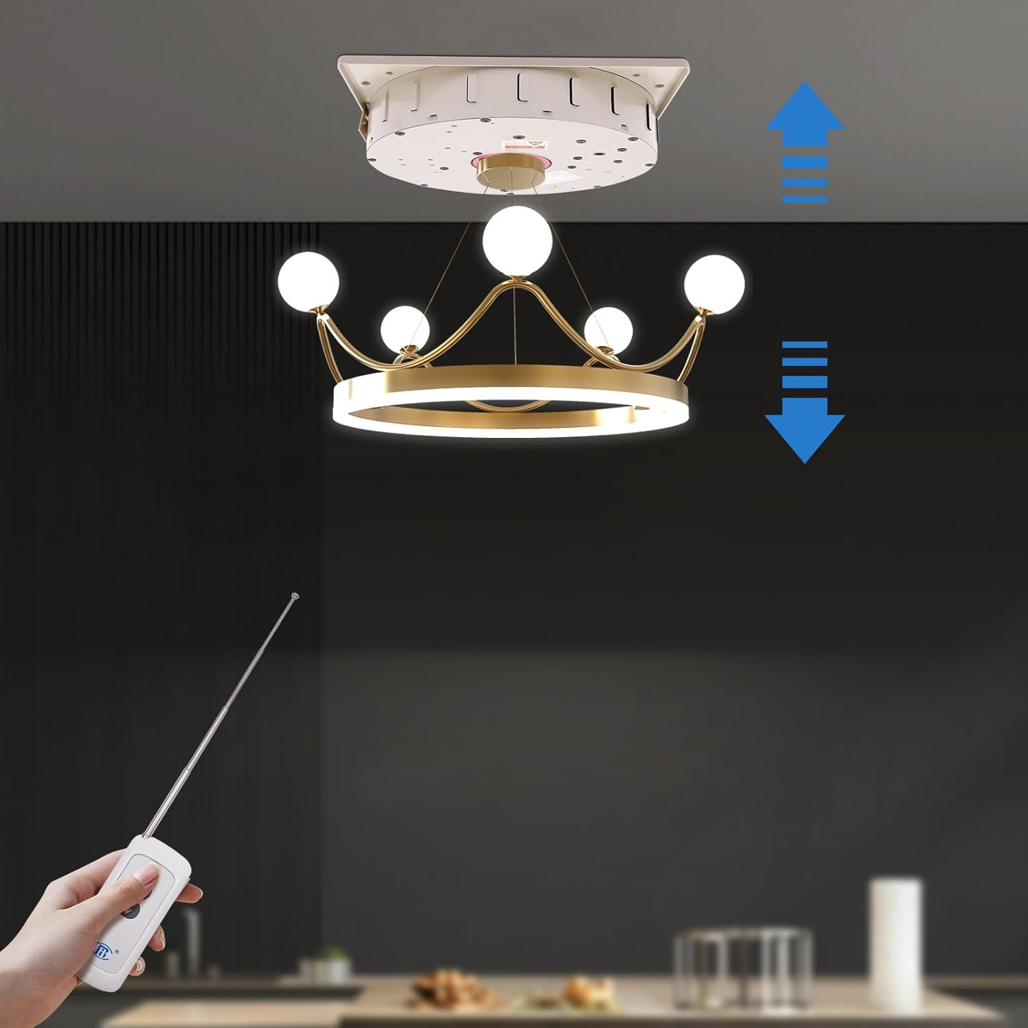 Electric Chandelier Hoist, 2 in 1 Chandelier Hoist Lifter System w/Remote Control+Wall Switch, 110LBS Villas Pendant Lamps Lifter 4.27ft/min Lifting Speed for Lamp Cleaning Maintenance