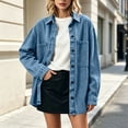 thumbnail image 3 of Perfectbot Women Oversized Long Sleeve Denim Shirt Jacket, Button Down Collared Loose Fit Mid-Length Jean Shacket, 3 of 8