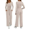 thumbnail image 3 of Women'S 2 Piece Matching Lounge Sets Fall Fashion Outfits Henley Neck Sweater Top Wide Leg Pants Sweat Suits Apricot M, 3 of 8