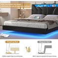 thumbnail image 6 of Aunfebrco Floating Bed Frame California King Size with Led Lights&Charging Stations&Storage Headboard, Faux Leather Upholstered Platform Bed Frame, No Box Spring Needed, Black, 6 of 9