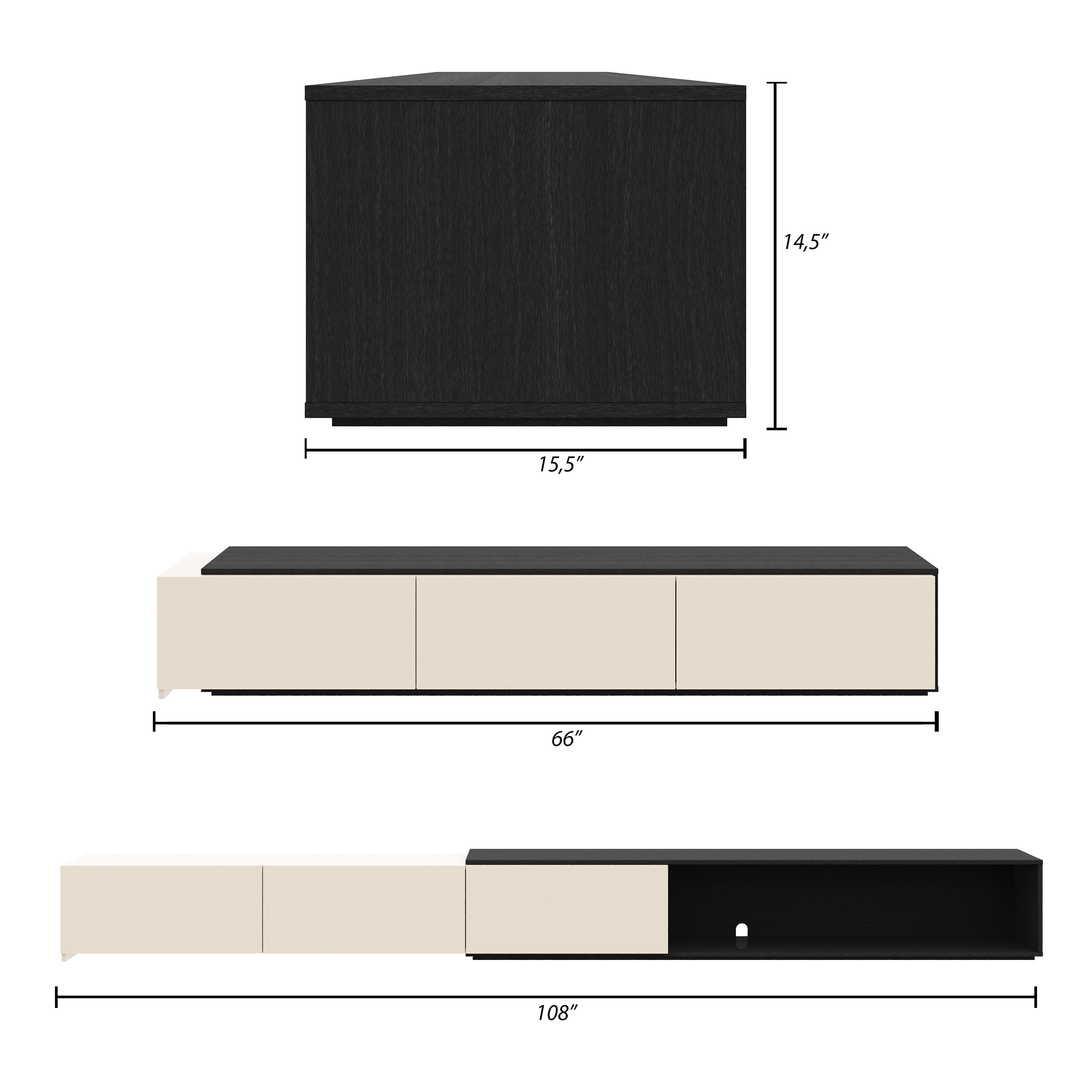 Nexera Arlo Extendable TV Console (66"-108"), Black