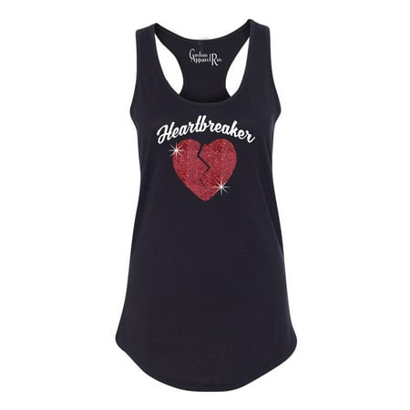 Red Racerback Tank Top - Heartbreaker Red Glitter Heart Valentine Womens Graphic Tees Racerback Tank