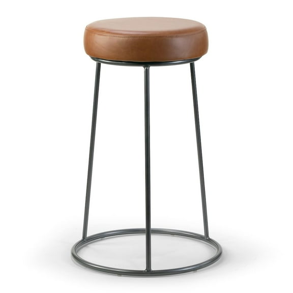 Set of 2 Amie Brown Backless Counter Stool with Gunmetal Gray Frame