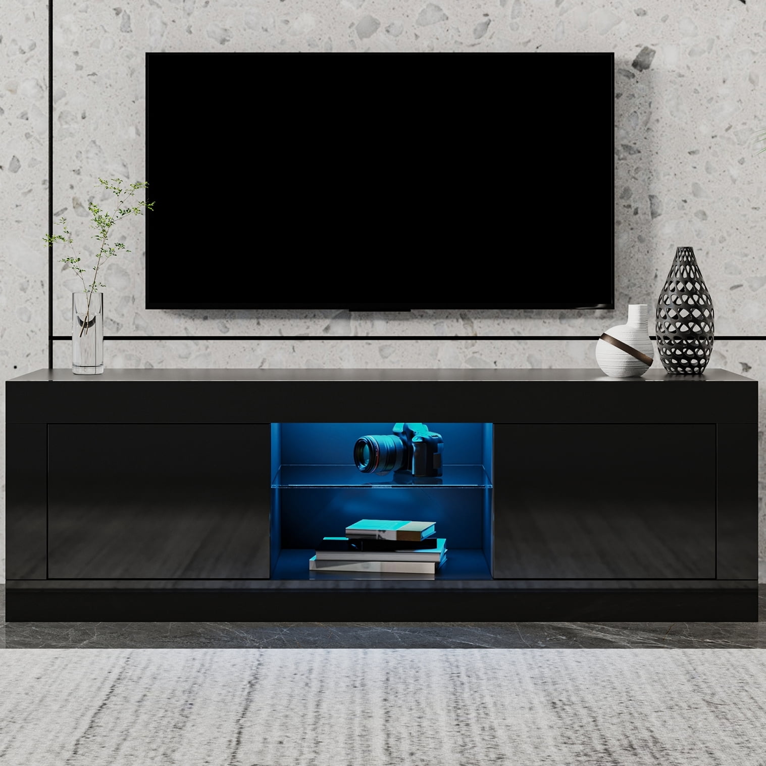 Resenkos TV Console Cabinet for up to 55" Television, LED TV Media Stand for Living Room Entertainment Center, Black