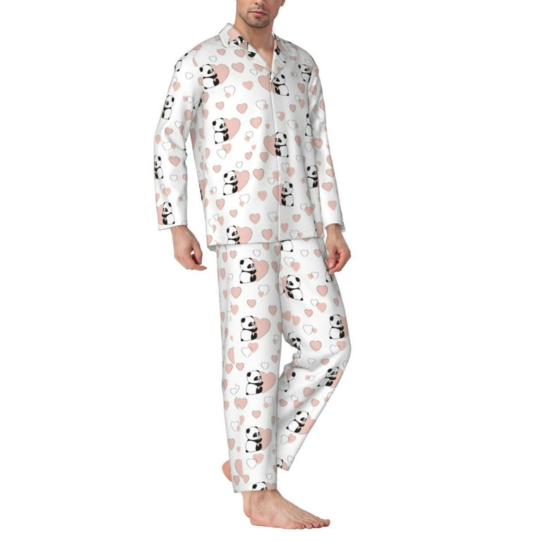 Xecao Heart Panda Print Pajamas Set Mens Pajamas Long Sleeve