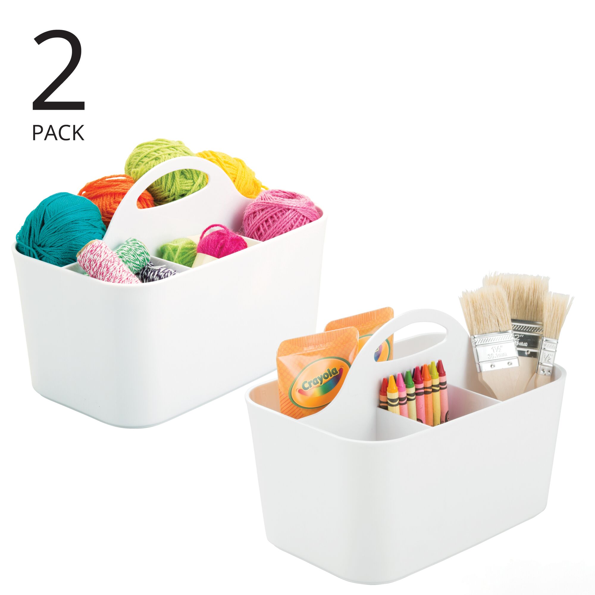 mDesign Plastic Sewing & Craft Storage Organizer Caddy Tote Bin - 2 Pack - White