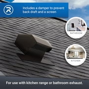 RDP Rooftop Exhaust Vent Cap with Damper and Bottom Extension (6 Inch, Black)
