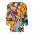 thumbnail image 4 of Tnhcen Women's World Bee Day Print Crewneck 3/4 Sleeve Autumn Casual Shirts - Plus Size Friendly Fashion Tops S-3XL, 4 of 5