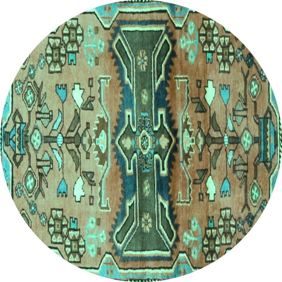 Ahgly Company Machine Washable Indoor Round Animal Turquoise Blue Traditional Area Rugs, 8' Round