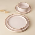 thumbnail image 7 of Famiware Nebula Stoneware Dinnerware Sets, 12-Piece Dish Set, Light Pink with Brown Rim, 7 of 7
