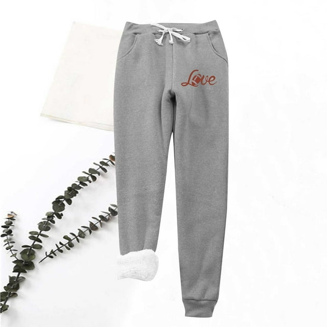 LSLJS Women's Love Printing Leggings with Elastic Drawstring Pockets Thick Warm Pants