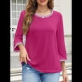 thumbnail image 4 of Blusas de 3/4 para Mujer, Elegantes, Informales, con Cuello Redondo, Holgadas y A , para Rosa Roja XL, 4 of 8
