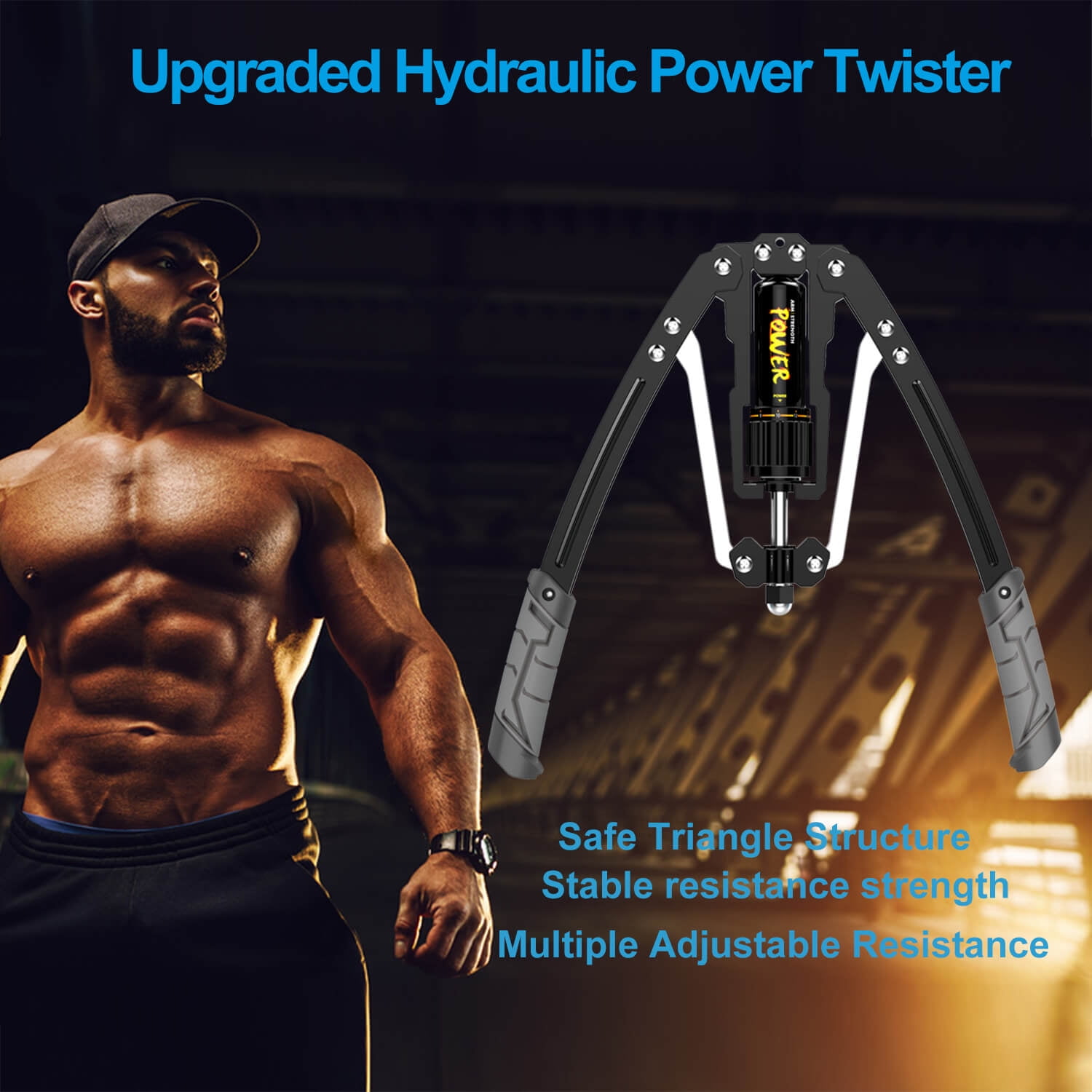 Adjustable Hydraulic Power Twister for Arm and Chest Exercise, LCD Display,  Safe Fitness, Golden Ratio Triangle Structure, Home Gym Equipment