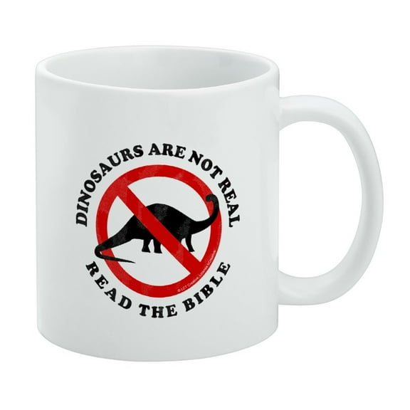 Dinosaurs Are Not Real Read the Bible Funny Humor White Mug