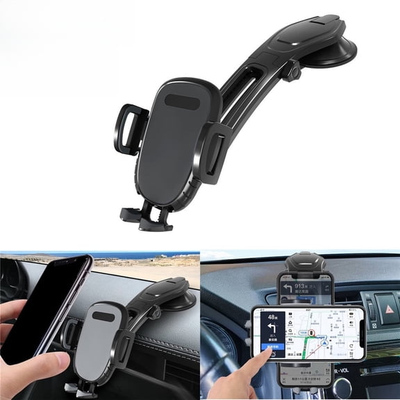 Universal Car Windshield Silicone Dashboard Suction Cup 360 Degree Mount Holder Stand for Cellphones iPhone Android, Long Arm Car Phone Holder with One Button Release Clamp Windscreen Car Cradle