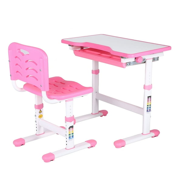 Adjustable Kids Study Homework Desk Chair Children Activity Art Table Set(Pink)