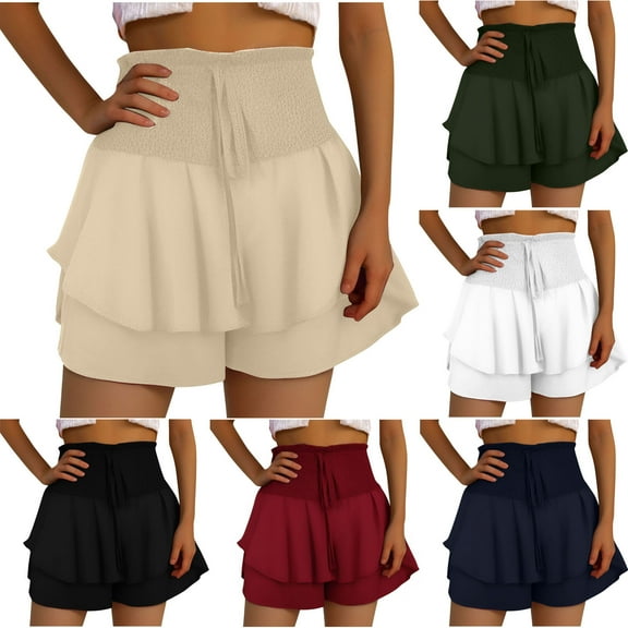 POROPL Women Shorts Under $10 Summer High Waist Casual Hem Shorts Lace-Up Short