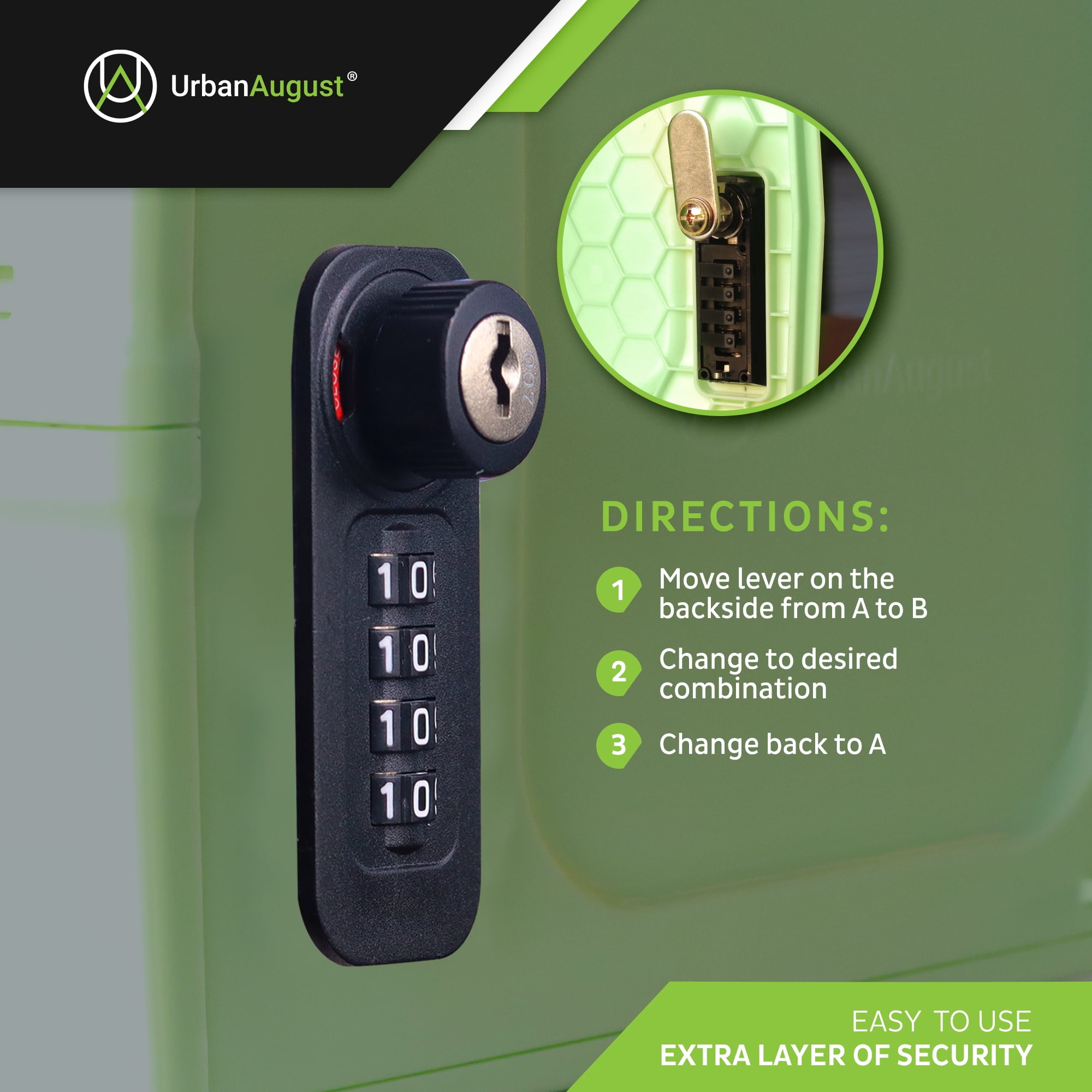 Urban August Dual Combination & Keyed Lock box - Lockable Box for Everyday Use - Multi-Purpose lock for Home & Office Safety - Made of Industrial-Grade Plastic - One Size (Spring Green)