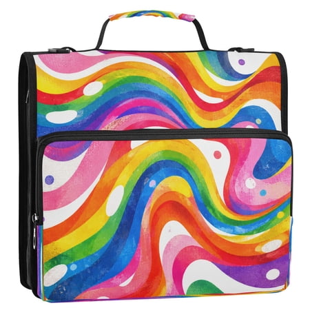3 Ring Zipper Binder Stationery Organizer for Study Work Home Travel All-Purpose File Folder Storage Bag for Daily Document Organization Groovy Rainbow Swirl Pattern