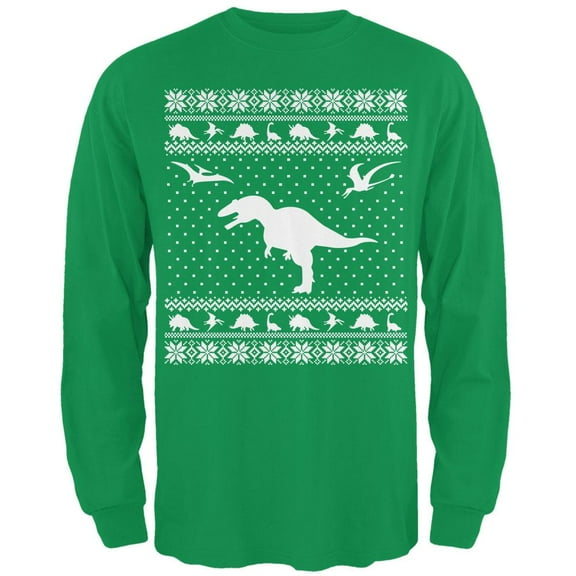 Dinosaurs Ugly XMAS Sweater Irish Green Adult Long Sleeve T-Shirt - Small