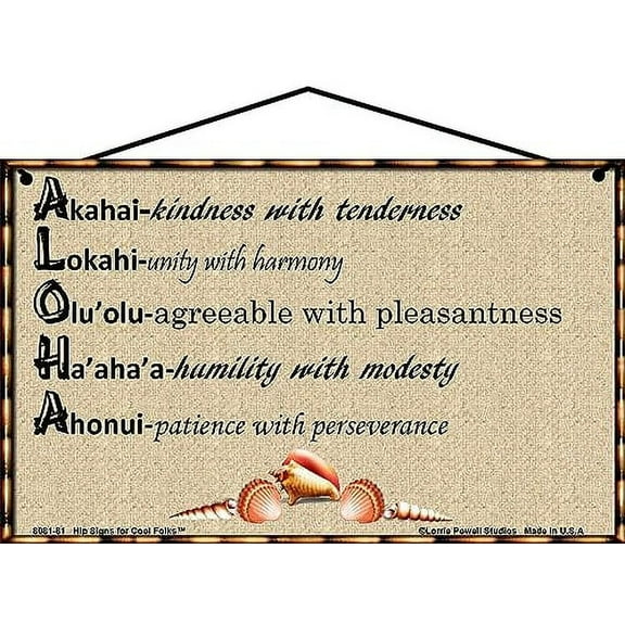 5x8 Vintage Style Hawaiian Themed Sign - Aloha Definition - Akahai Lokahi Olu'olu Ha'aha'a Ahonui - Hawaii Islands Home Décor with Shells, Beach Coastal Wall Art