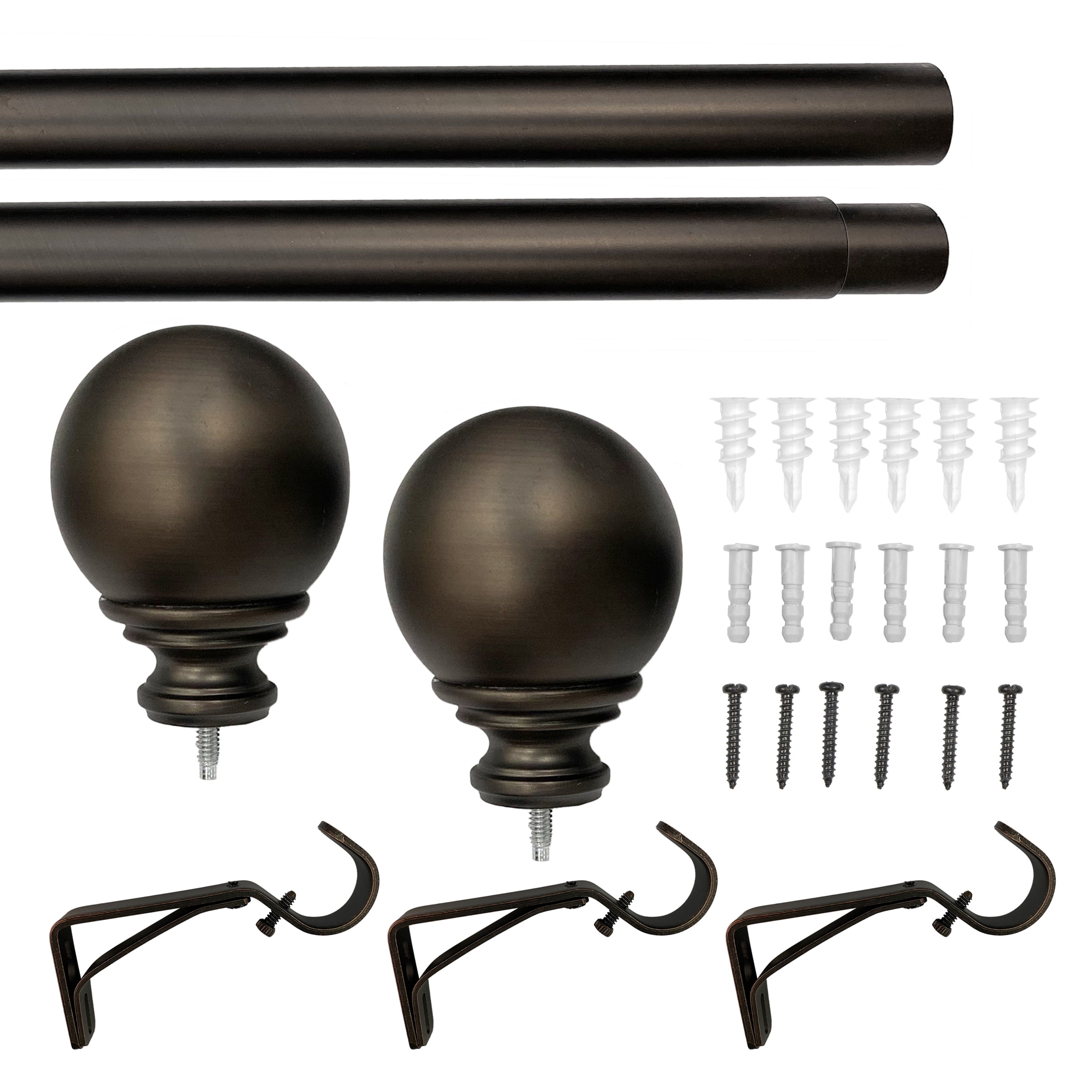 Better Homes & Gardens 1” Oil Rubbed Bronze Metal Ball Single Curtain Rod 120-180”