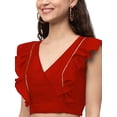 thumbnail image 3 of eloria Women Ruffle Sleeveless&nbsp; Saree Blouse V Neck Summer Casual Sari Top Color : Red, SIZE : 40, 3 of 5