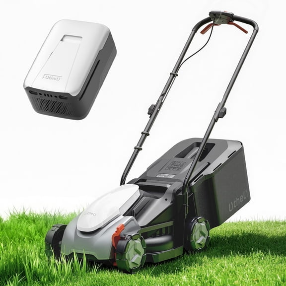 Litheli Cordless Lawn Mower, 20V Electric Lawn Mowers, 14 Inch, Adjustment Heights, Light Weight, Brushless Motor, With 8.0Ah Portable Battery, for Garden/Yard/Farm