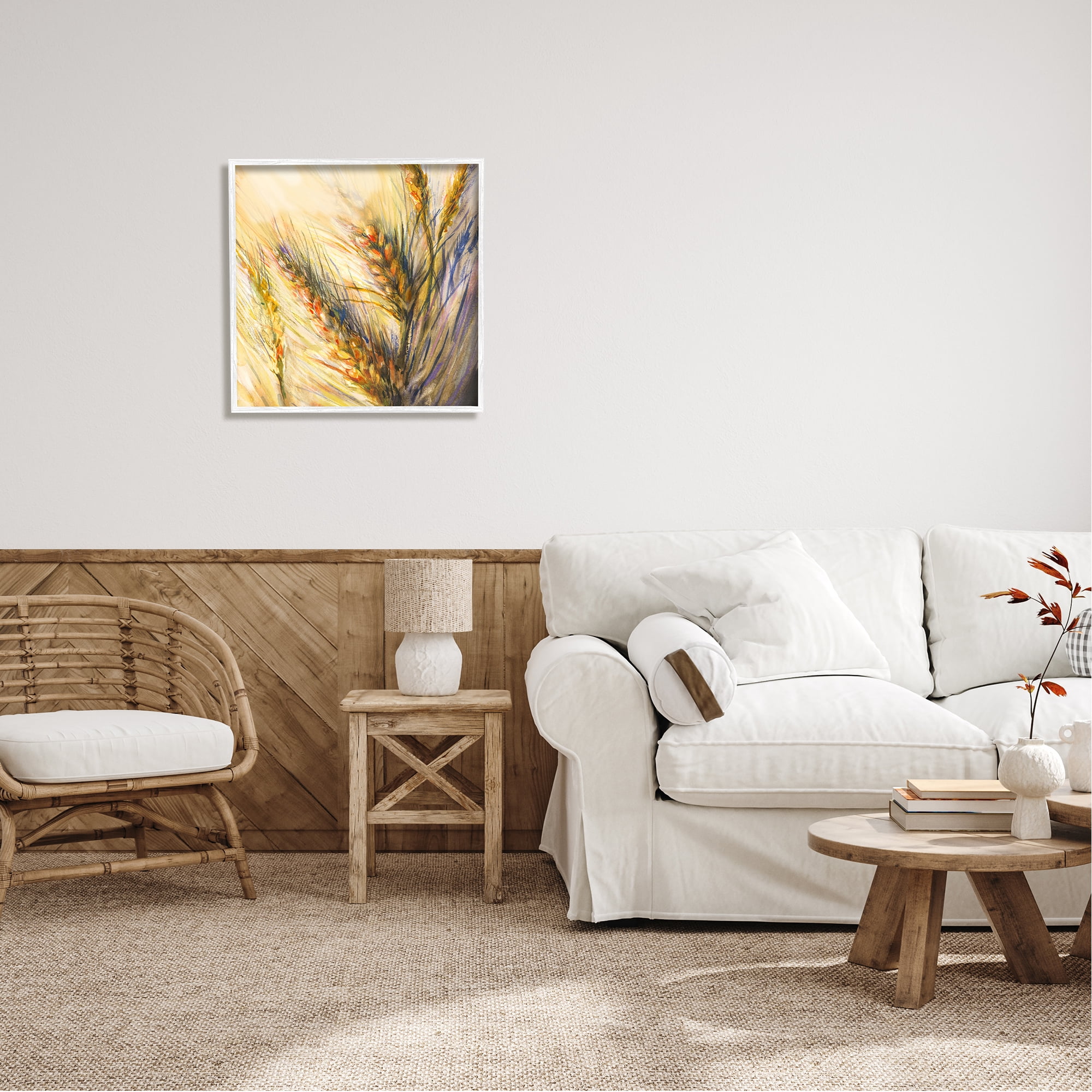 Stupell Industries Autumn Wheat Painting Botanical & Floral Painting White Framed Art Print Wall Art, 24 x 24