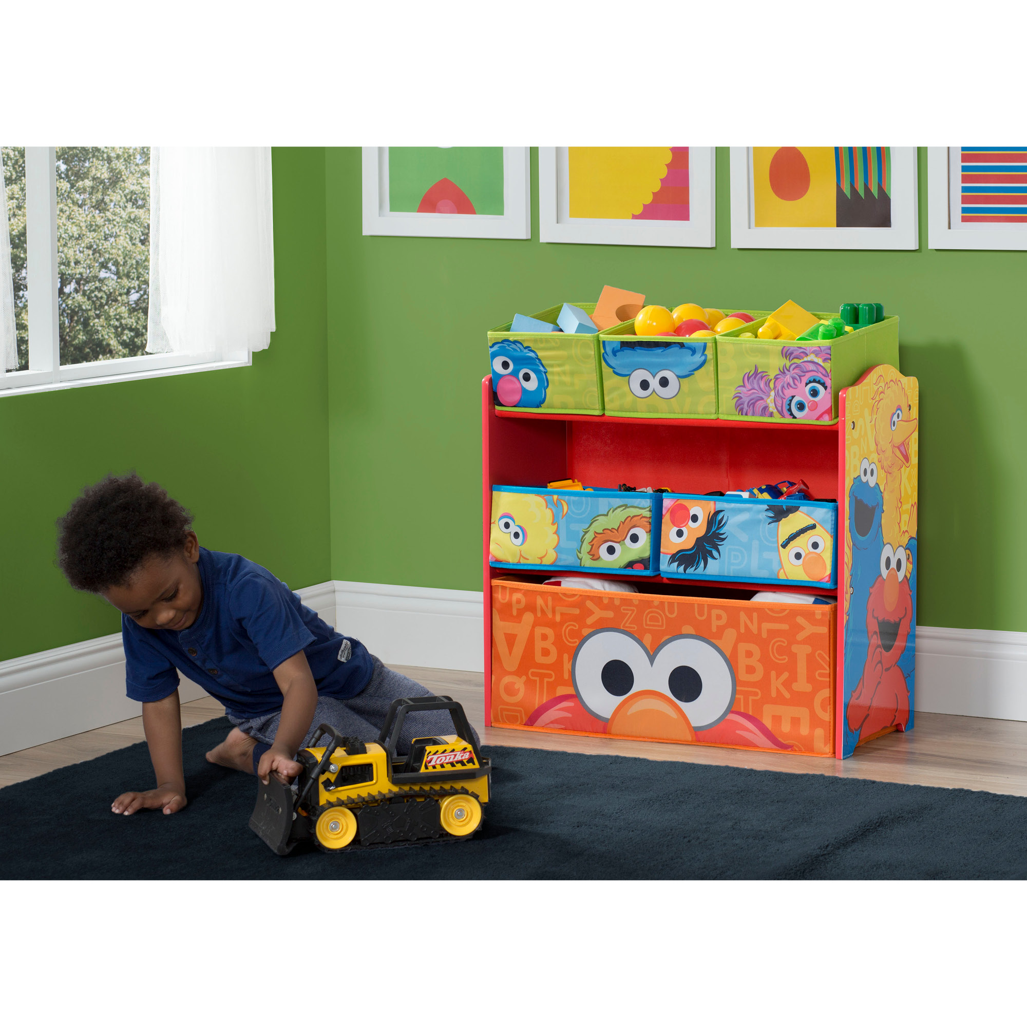 Sesame Street 6 Bin Design and Store Toy Organizer by Delta Children - Durable Engineered Wood, Solid Wood and Fabric Construction, Multi Color - image 5 of 8