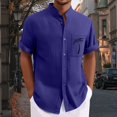 thumbnail image 3 of Men Linen Hawaiian Shirt Short Sleeve Button Down Stand Collar Beach Vacation Summer Holiday Casual Shirt with Palm Tree Print Tees, 3 of 4