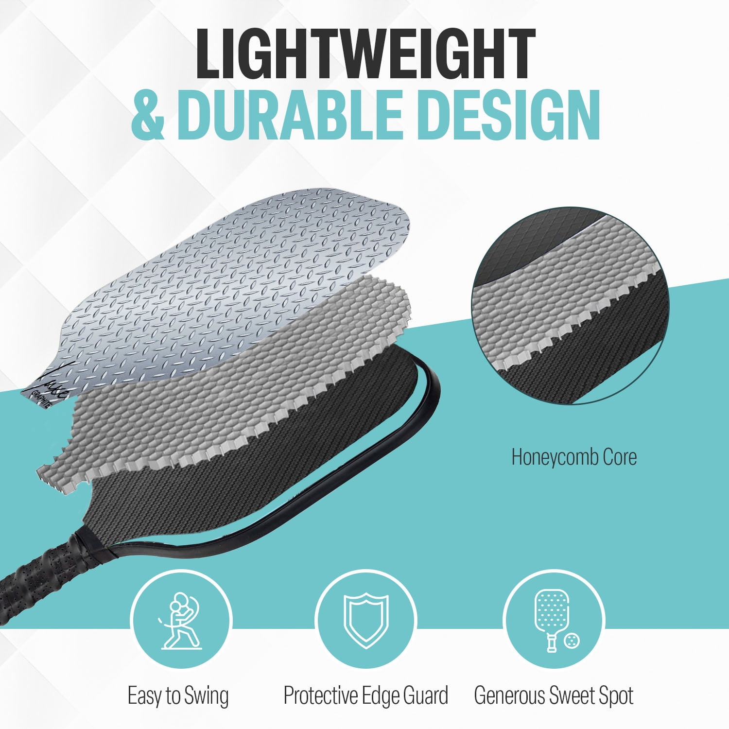 Palms-O-Aces New Luxe Lightweight Graphite Pickleball Paddle - Steel Plated - 7.8 oz