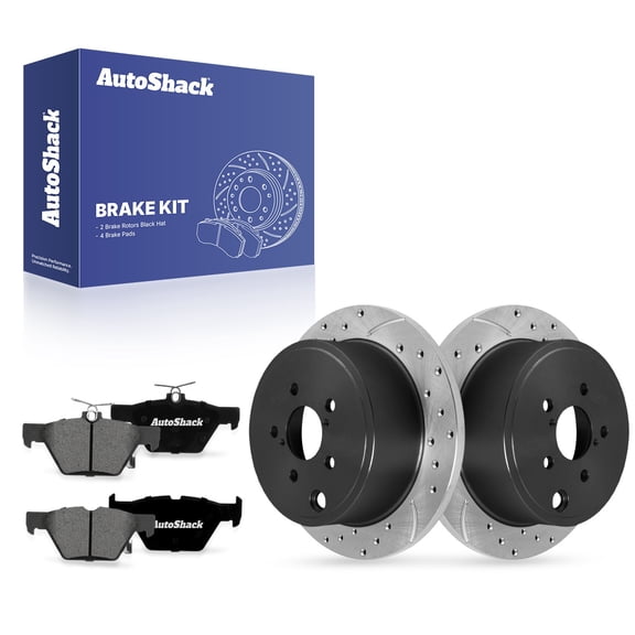 AutoShack Rear Solid Drilled & Slotted E-Coated Brake Rotors   Premium Ceramic Pads 6-PC Brake Kit Replacement for 2019-2023 Subaru Crosstrek ShadowGuard 10.78" (273.8 mm)