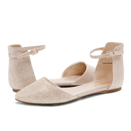 

BURUDANI Flapointed Women s Casual Ankle Strap Flats Shoes Pointed Plain Ballet Comfort Soft Slip On Flats Shoes Gold Size 7.5