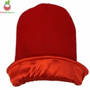 Pomberries Red Satin Lined Beanie, Warm Hat, Winter Sports cap, Frizzy Hair Care, for kids, Teen