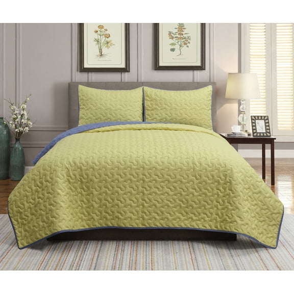 Lindon Reversible 3-piece Quilt Set Raffia/Moonlight blue Full/Queen