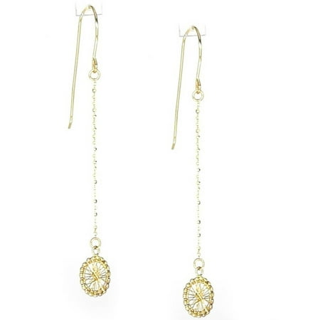 American Designs 14kt Yellow Gold Diamond-Cut Round Dream Catcher Dangle and Drop Chain Earrings, French Wire