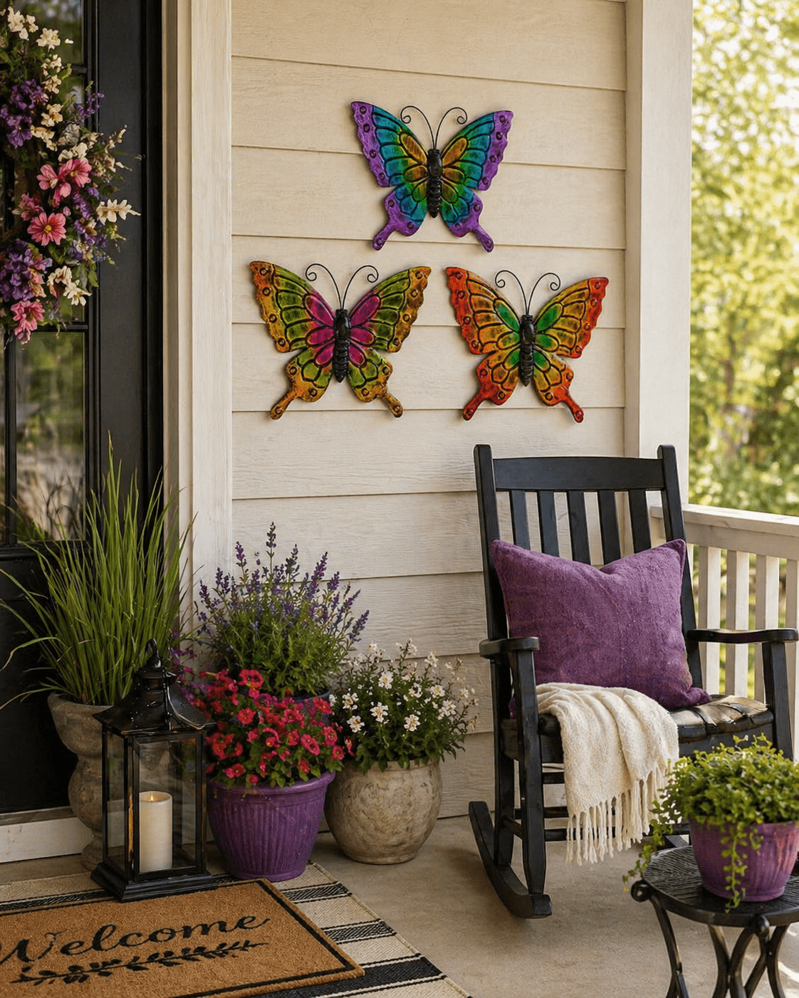 D.I.D. Butterfly Nature Inspired Colorful Metal Iron Garden Decor Wall Yard Art Sculptures for Indoor Outdoor Set of 3 16" x 12"