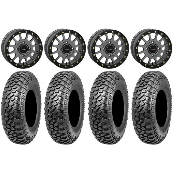 System 3 SB-5 Grey 15" Wheels 33" RAZR XT Tires Can-Am Maverick X3 / Honda Pioneer 1000 / Talon