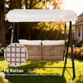 thumbnail image 4 of LAUSAINT HOME Outdoor Patio Swing with Stand, Heavy Duty Wicker Chair with Adjustable Canopy & Removable Cushions for Garden, Backyard, Deck, Beige, 4 of 11