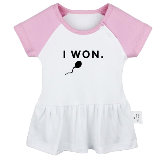 I Won Funny Dresses For Baby, Newborn Babies Skirts, Infant Princess Dress, 0-24M Kids Graphic Clothes (Pink Raglan Dresses, 18-24 Months)