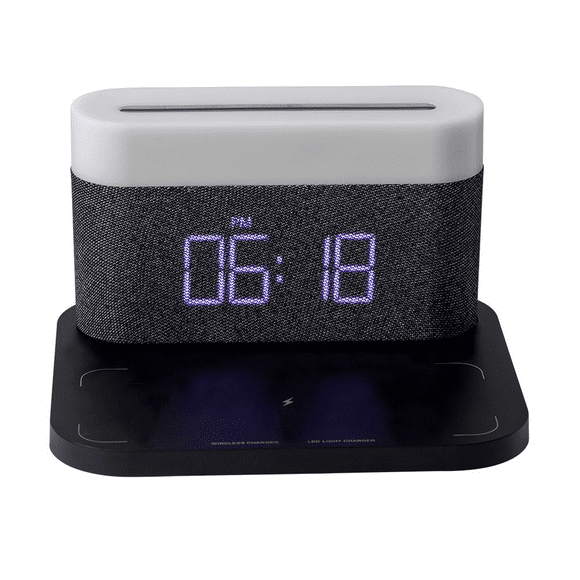 yeacher 15W Fast Wireless Charger with LED Alarm Clock, Touch Dimming & Multi-Color Night Light, Compatible with iPhone & Samsung Qi Devices, White