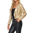thumbnail image 4 of CHAQUETA DE MUJER INSPIRE CHIC DE CUERO SINTÉTICO, CORTA, SIN COLLAR, ABIERTO EN FRONTAL, CHAQUETAS DE MOTO BIKER L, Dorado, 4 of 6