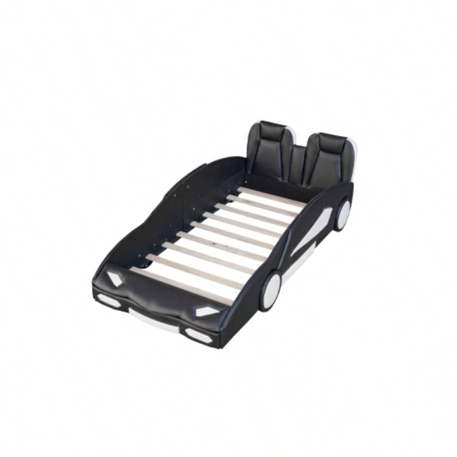 Twin Size Race Car - Shaped Platform Bed with Wheels, Black